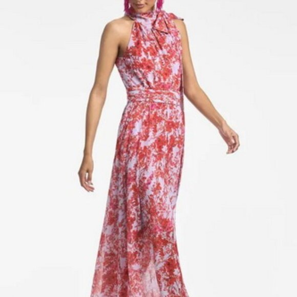 Sachin & Babi Amaranths Spray Pink Red Kayla Floral Halter Gown - Picture 1 of 8